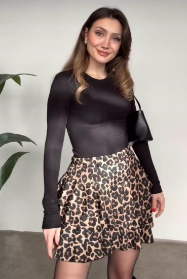 Kadın Bürümcük Kumaş Fırfırlı Leopar Desenli Etek resmi